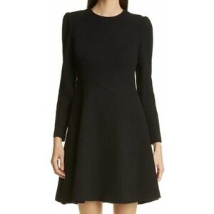 Lela Rose Black Wool Blend Fit Flare Dress Long Sleeve Back Zip Made USA Size 10